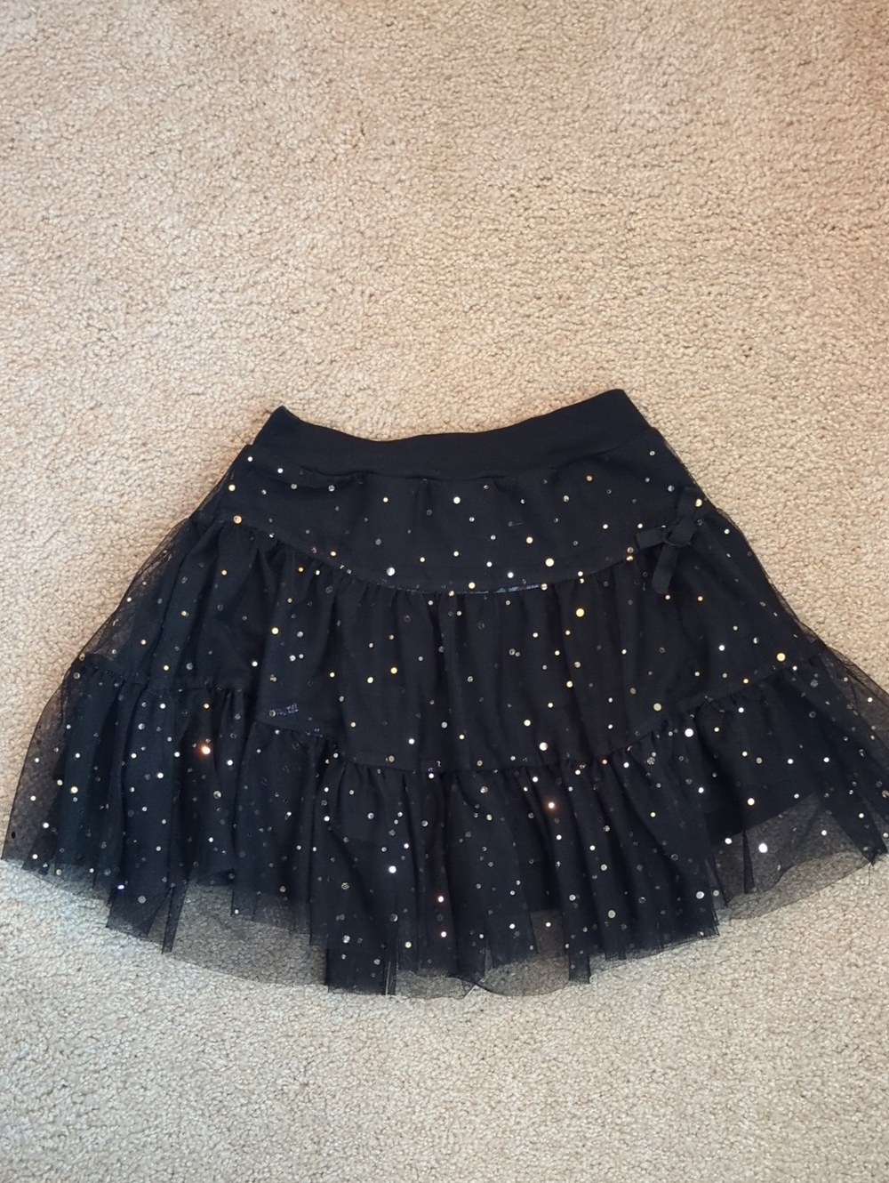 Kids Brand Black Tulle Layered Skirt with Metallic Dot Accents